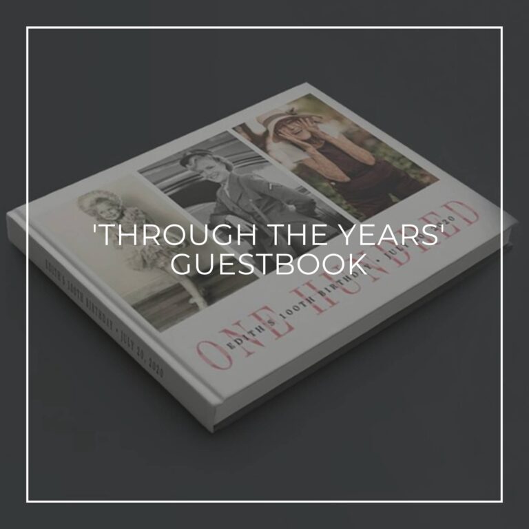'Through the Years' custom photo guestbook showing the birthday girl through 100 years
