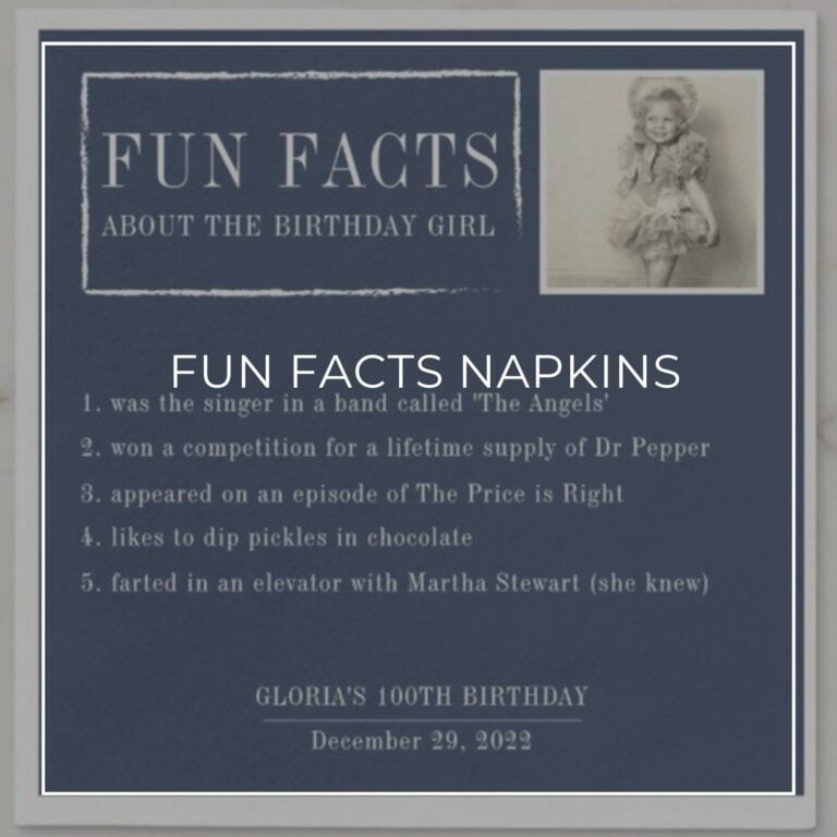 custom photo 'Fun Facts about the Birthday Girl' 100th birthday party napkins