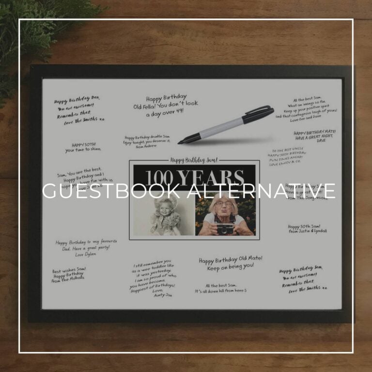 100th birthday party custom 'then & now' photo framed signing poster guestbook alternative