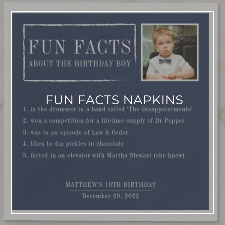 custom photo 'Fun Facts about the Birthday Boy' 18th birthday party napkins