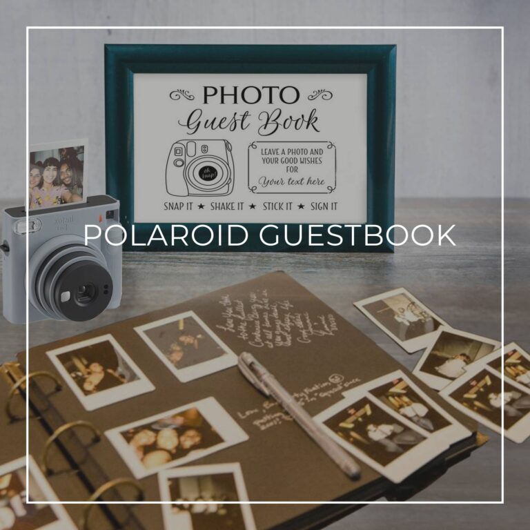 Polaroid guestbook, instant camera, and instructions sign set up for a 18th birthday party