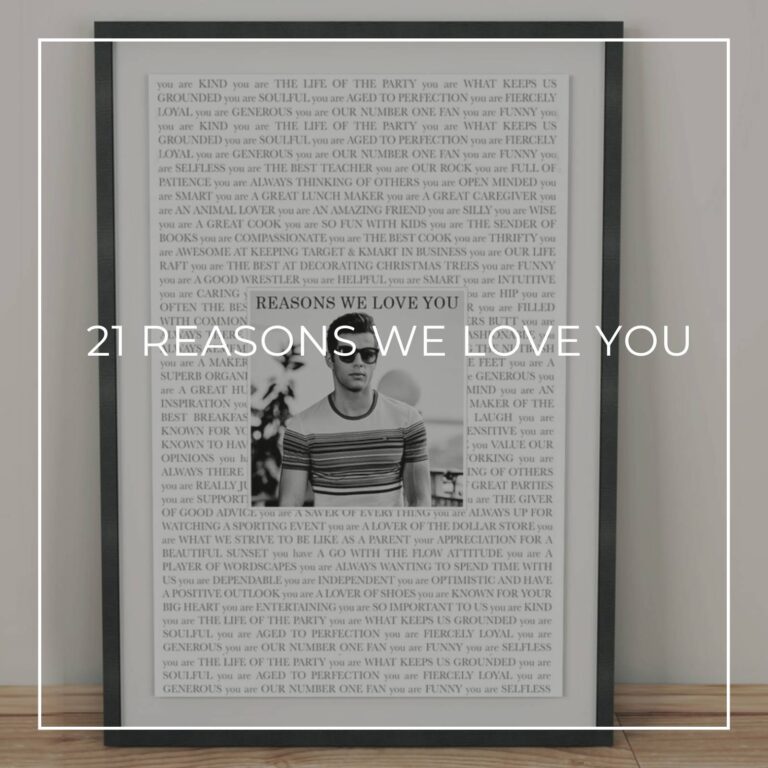 framed reasons we love you poster with photo of the 21 year old birthday boy