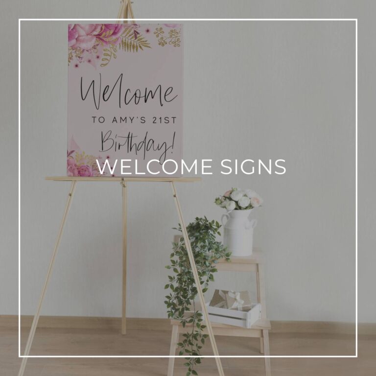 custom 21st birthday party welcome sign on an easel