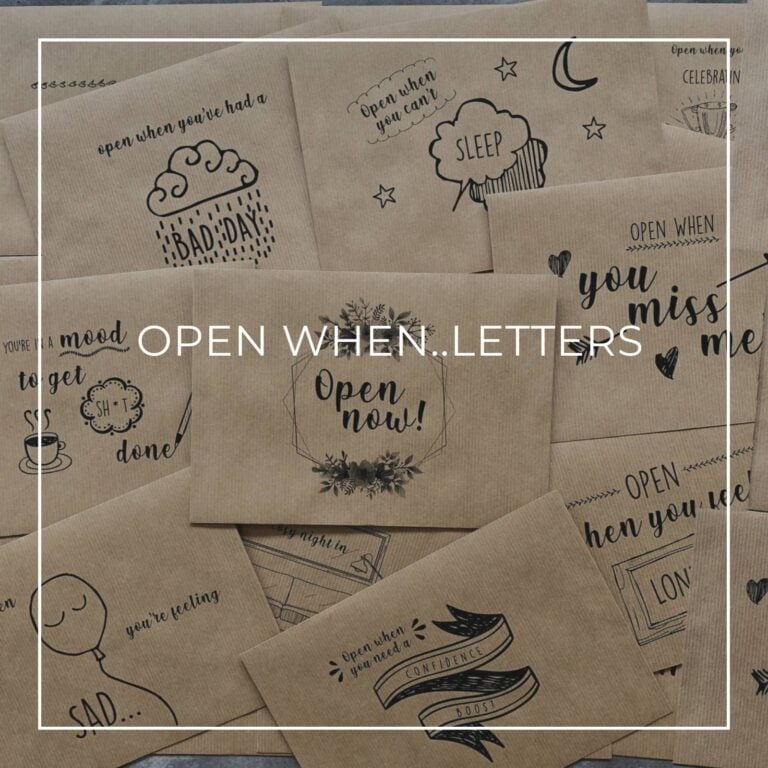 selection of brown 'open when...' letters for different occasions
