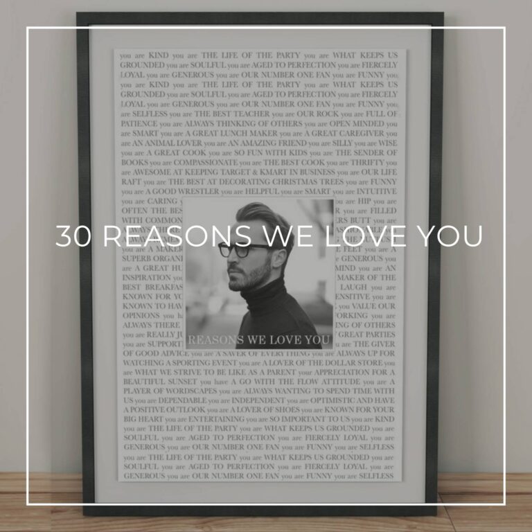 framed reasons we love you poster with photo of the 30 year old birthday boy