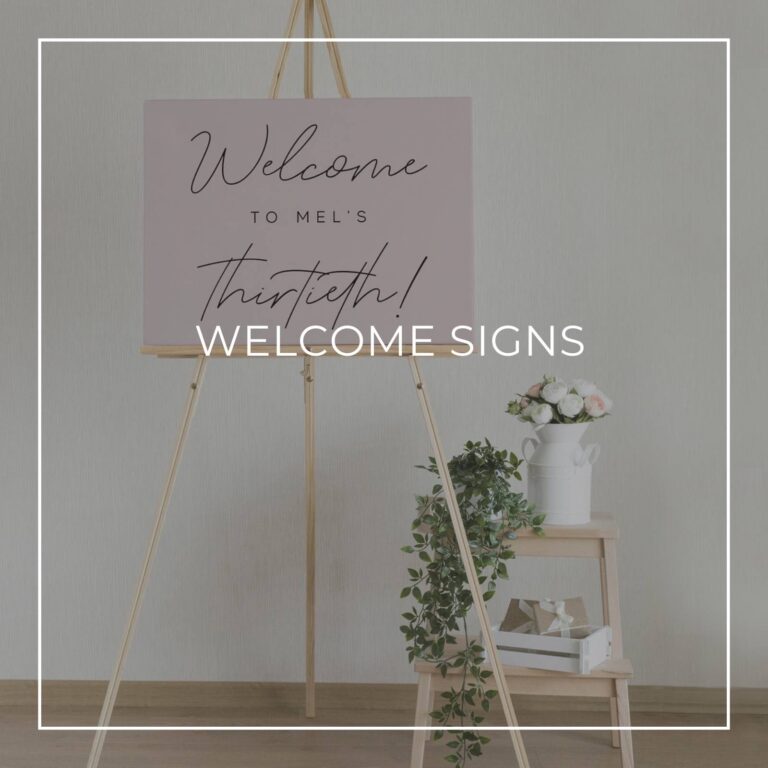 custom 30th birthday party welcome sign on an easel