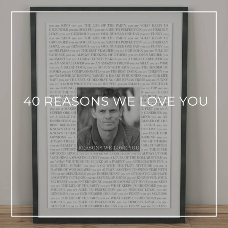 framed reasons we love you poster with photo of the 40 year old birthday boy