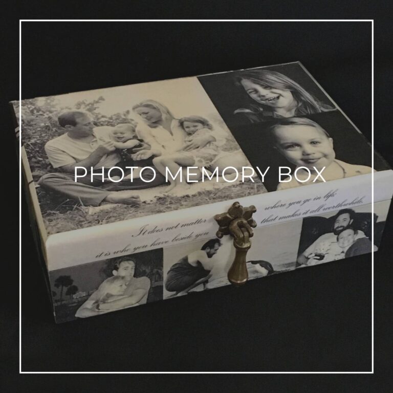 memory keepsake box customized with 50 years of photos of the birthday honoree
