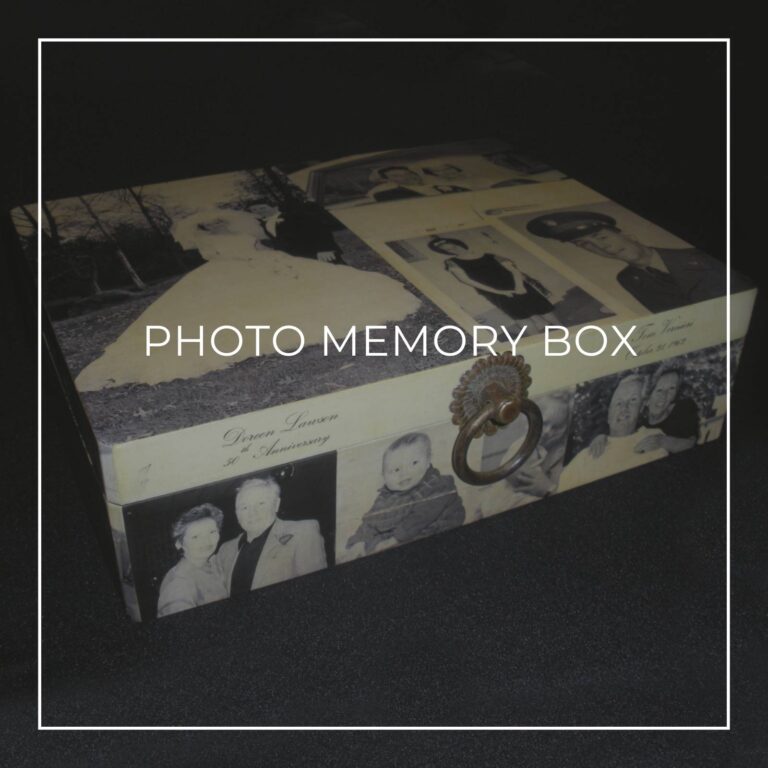 memory keepsake box customized with 60 years of photos of the birthday honoree