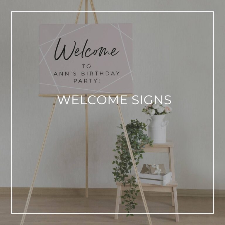 custom birthday party welcome sign on an easel