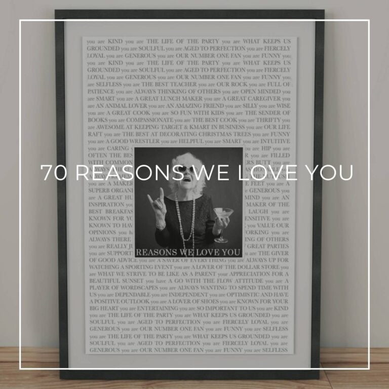 framed reasons we love you poster with photo of the 70 year old birthday girl
