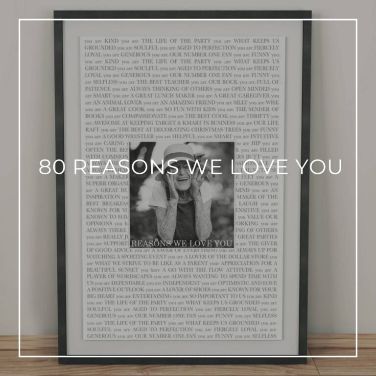 framed reasons we love you poster with photo of the 80 year old birthday girl