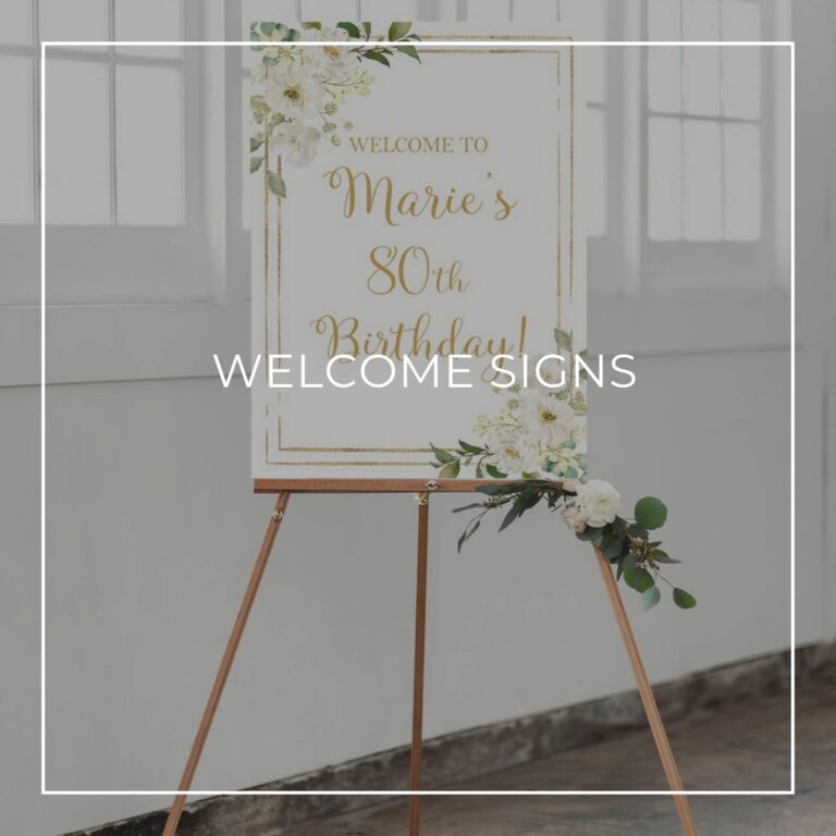 custom 80th birthday party welcome sign on an easel