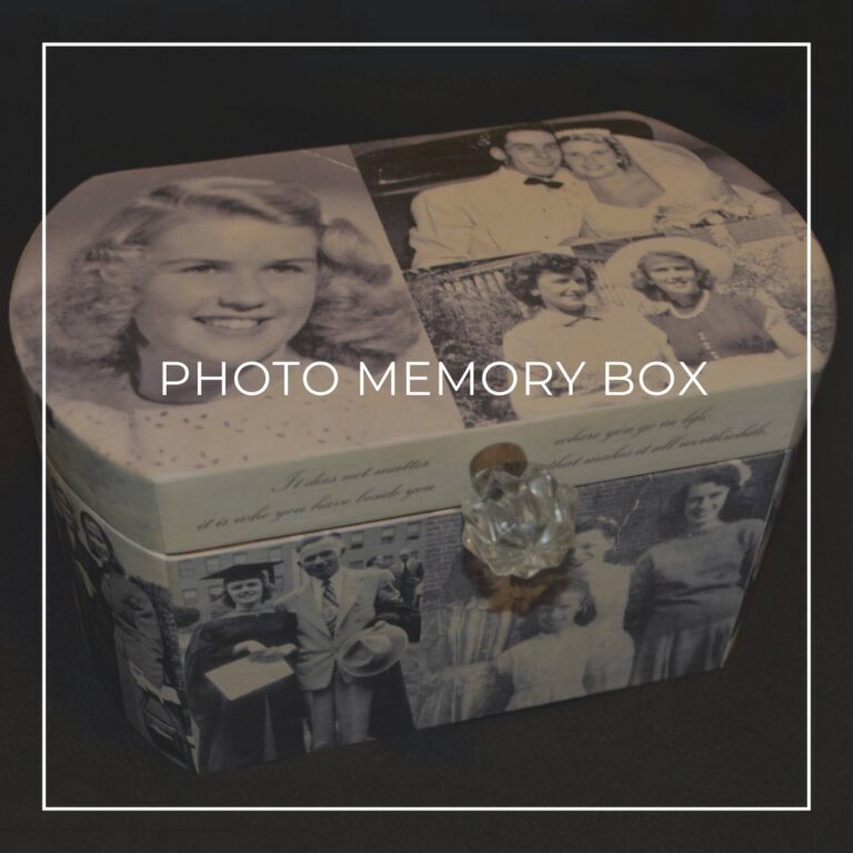 memory keepsake box customized with 85 years of photos of the birthday honoree