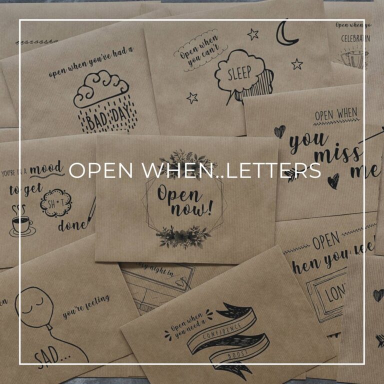 selection of brown 'open when...' letters for different occasions