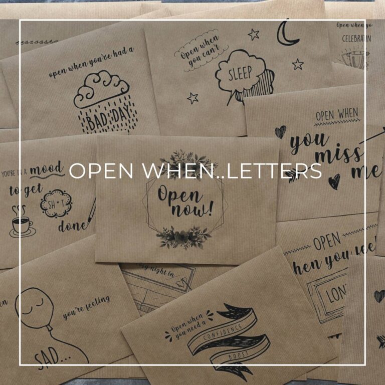 selection of brown 'open when...' letters for different occasions