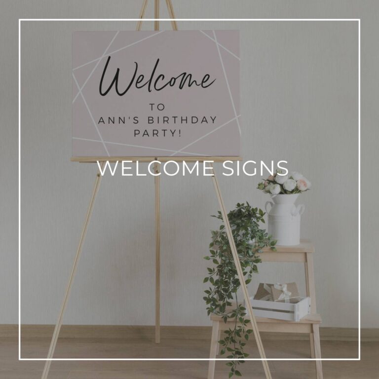 custom birthday party welcome sign on an easel
