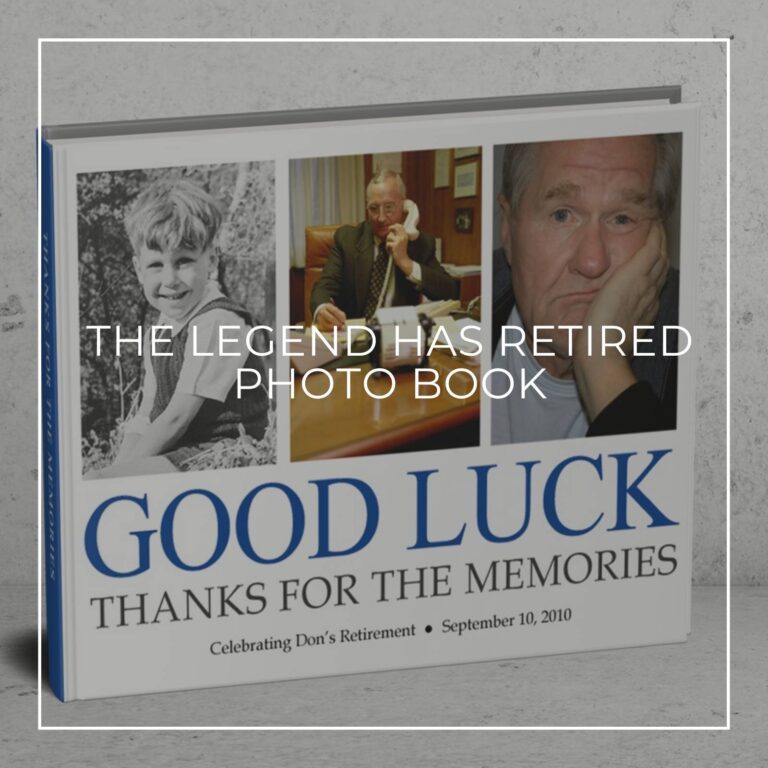 the legend has retired photo book showing the retiree through the years