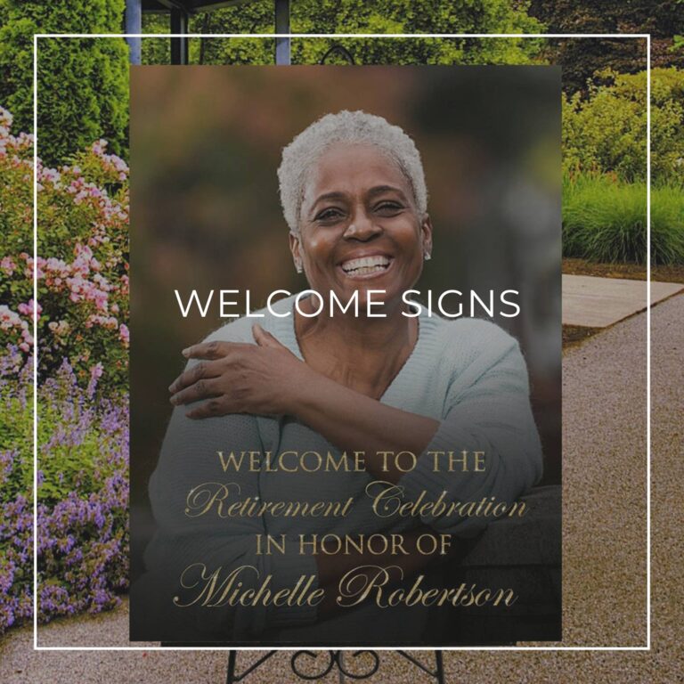 custom photo retirement party welcome sign for an african american woman on an easel