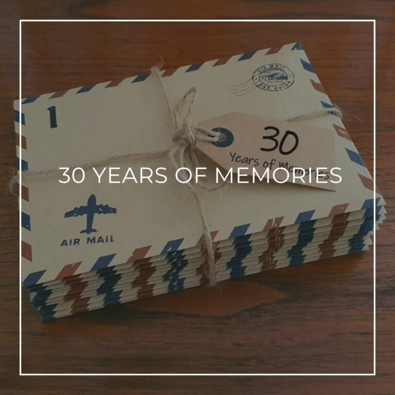 a stack of numbered 'memory letters' in air mail envelopes