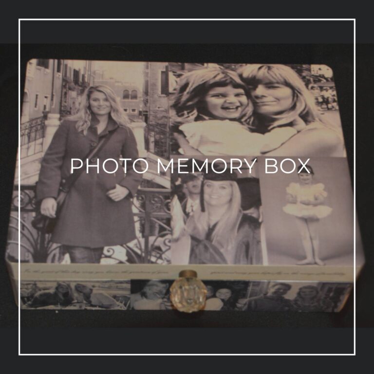 memory keepsake box customized with photos documenting the life of the birthday honoree