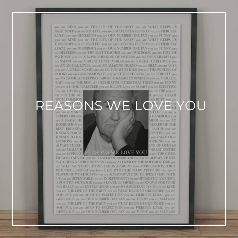 framed reasons we love you poster with photo of the 70 year old birthday boy