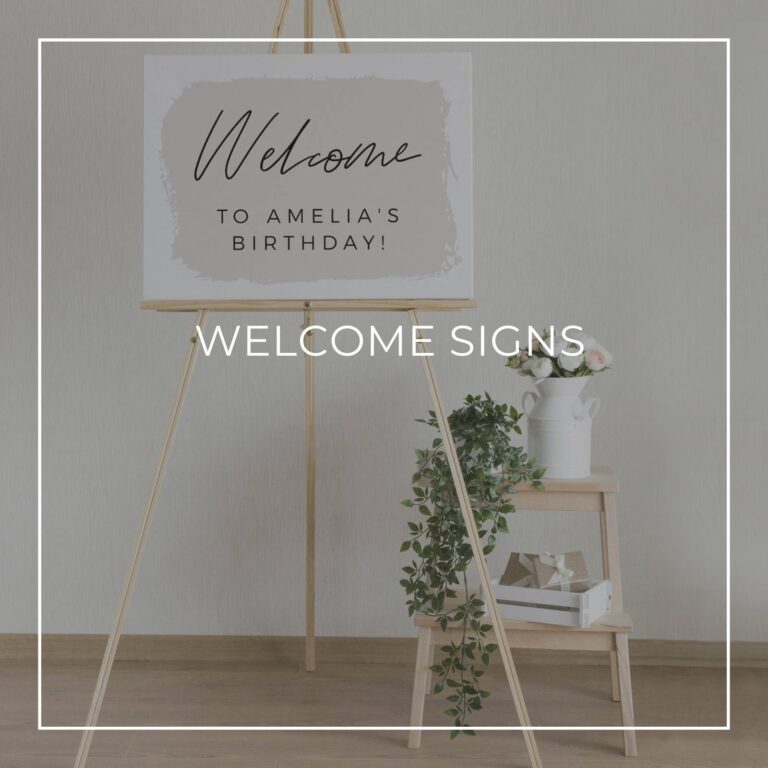 custom birthday party welcome sign on an easel