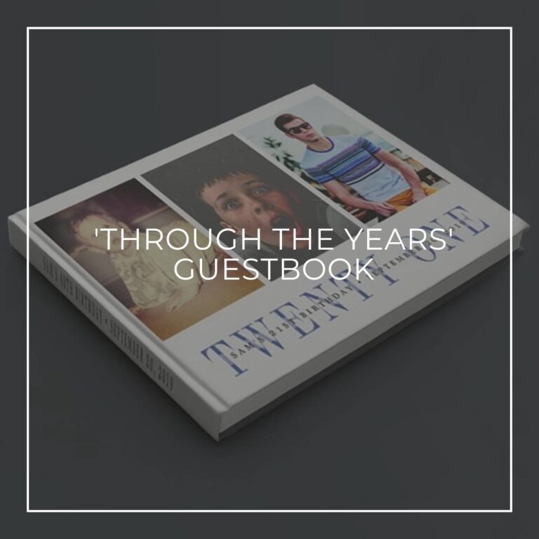 'Through the Years' custom photo guestbook showing the birthday boy through 21 years