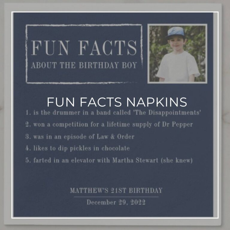 custom photo 'Fun Facts about the Birthday Boy' 21st birthday party napkins