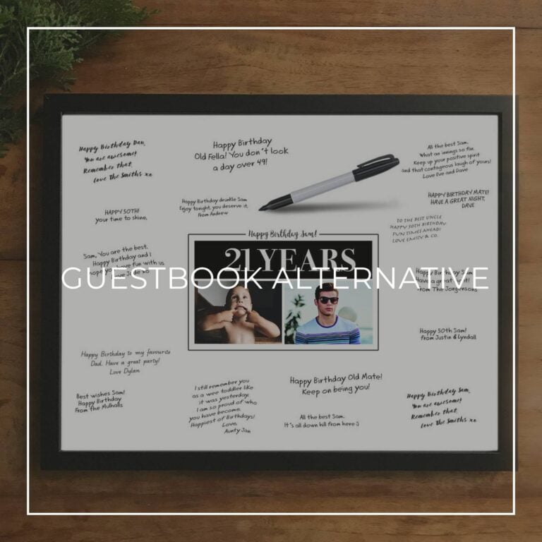 21st birthday party custom 'then & now' photo framed signing poster guestbook alternative