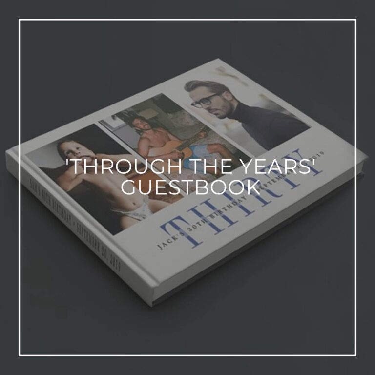 'Through the Years' custom photo guestbook showing the birthday boy through 30 years