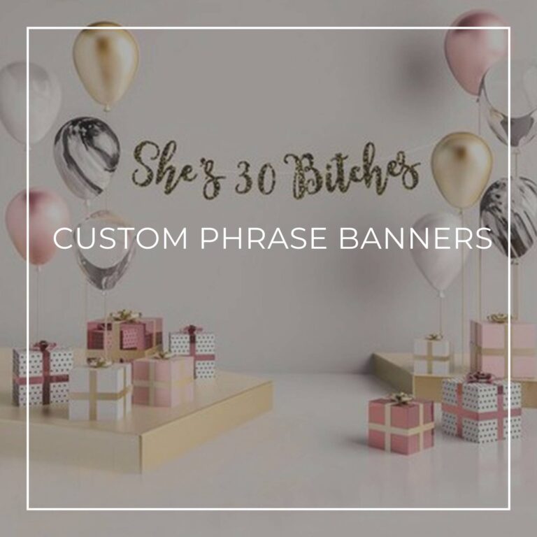 she's 30 bitches custom phrase 30th birthday banner surrounded by balloons