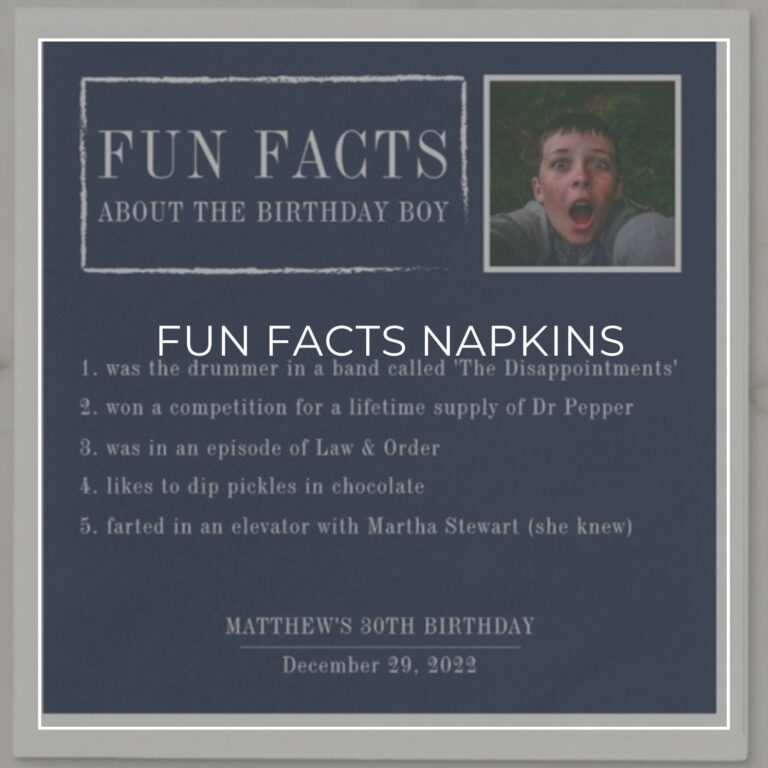 custom photo 'Fun Facts about the Birthday Boy' 30th birthday party napkins