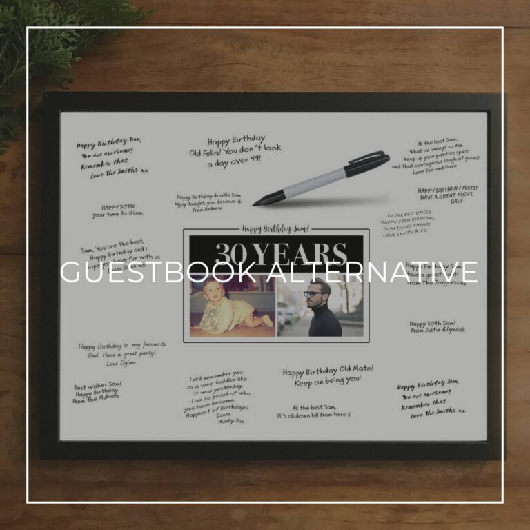 30th birthday party custom 'then & now' photo framed signing poster guestbook alternative
