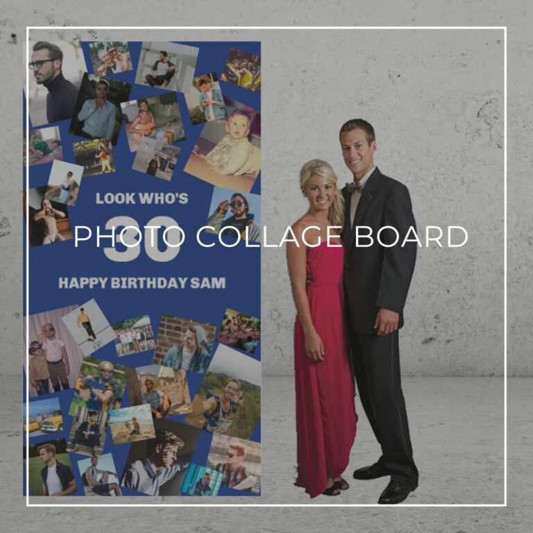 Look who's 30 freestanding 30th birthday photo collage board decoration showing photos of the birthday boy through the years