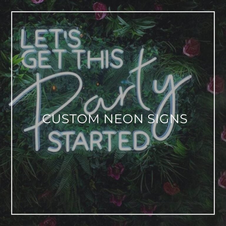 custom neon party sign that reads 'let's get this party started'