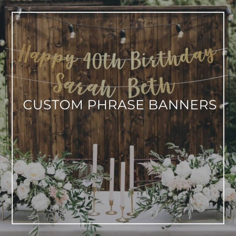happy 40th birthday Sarah Beth custom phrase 40th birthday banner hanging above party table