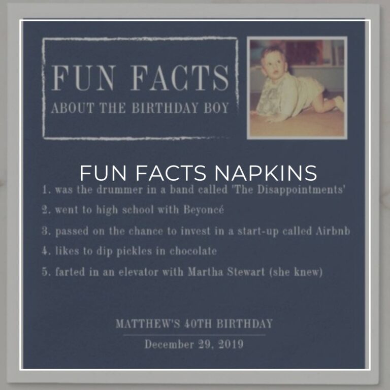 custom photo 'Fun Facts about the Birthday Boy' 40th birthday party napkins