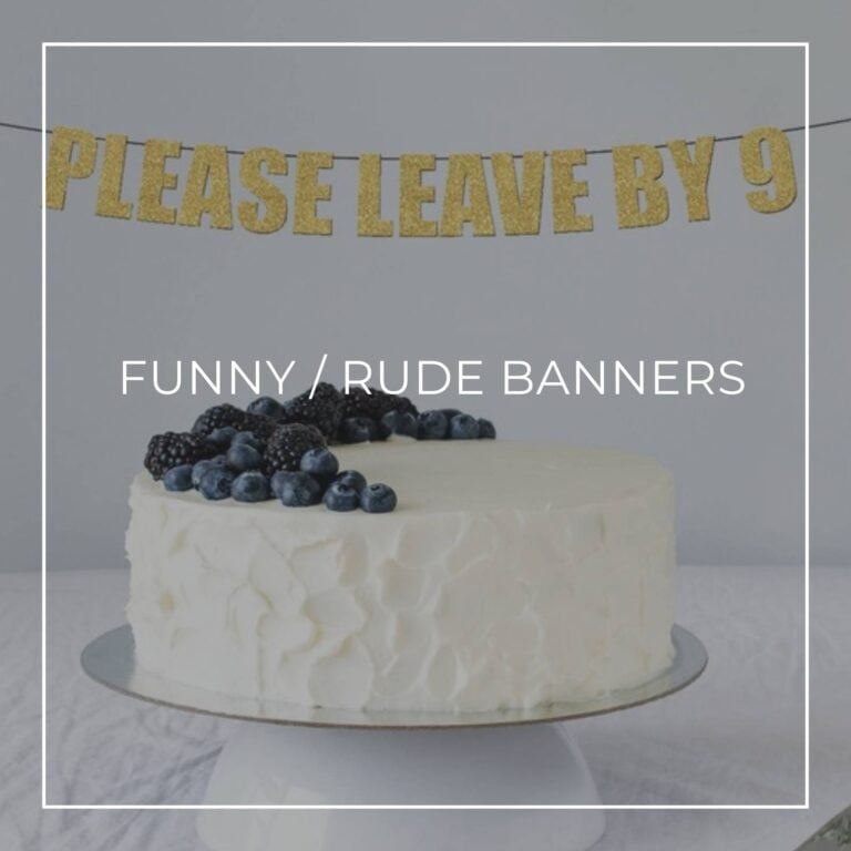 'please leave by 9' funny phrase 40th birthday party banner hanging above a cake