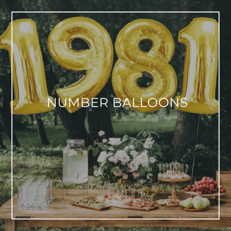 giant number balloons spelling 1981 above a dessert table for an 40th birthday party