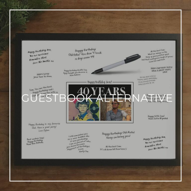40th birthday party custom 'then & now' photo framed signing poster guestbook alternative