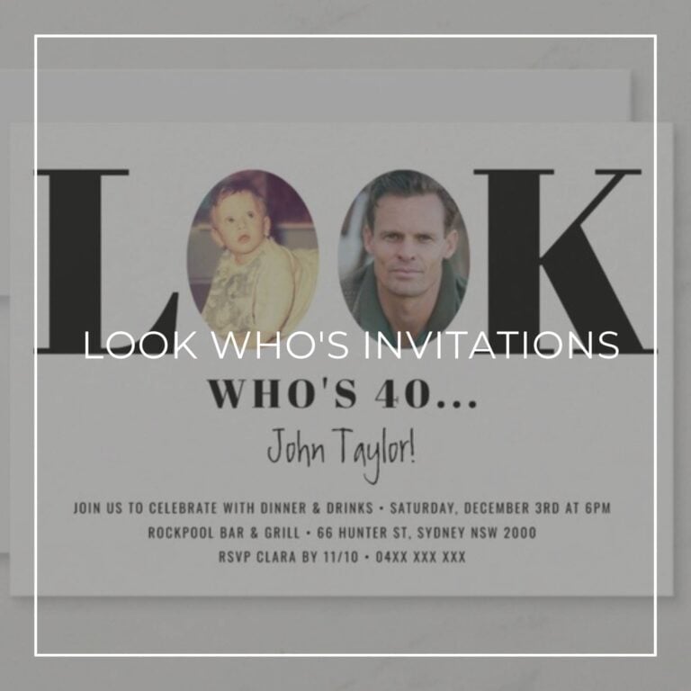 Look Who's Invitations blog title image for the Look Who's 40 40th birthday invitation