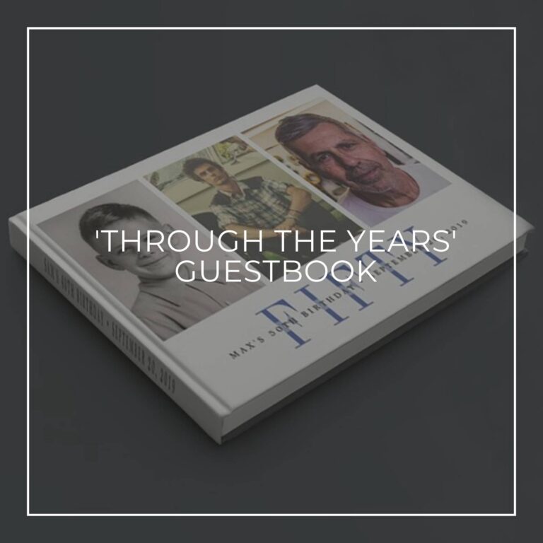 'Through the Years' custom photo guestbook showing the birthday boy through 50 years