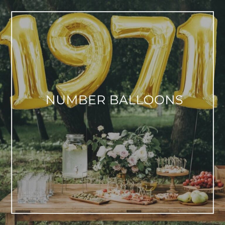 giant number balloons spelling 1971 above a dessert table for an 50th birthday party