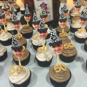Custom photo cupcake toppers for 50th birthday party