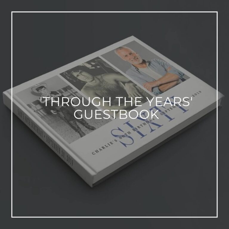 'Through the Years' custom photo guestbook showing the birthday boy through 60 years