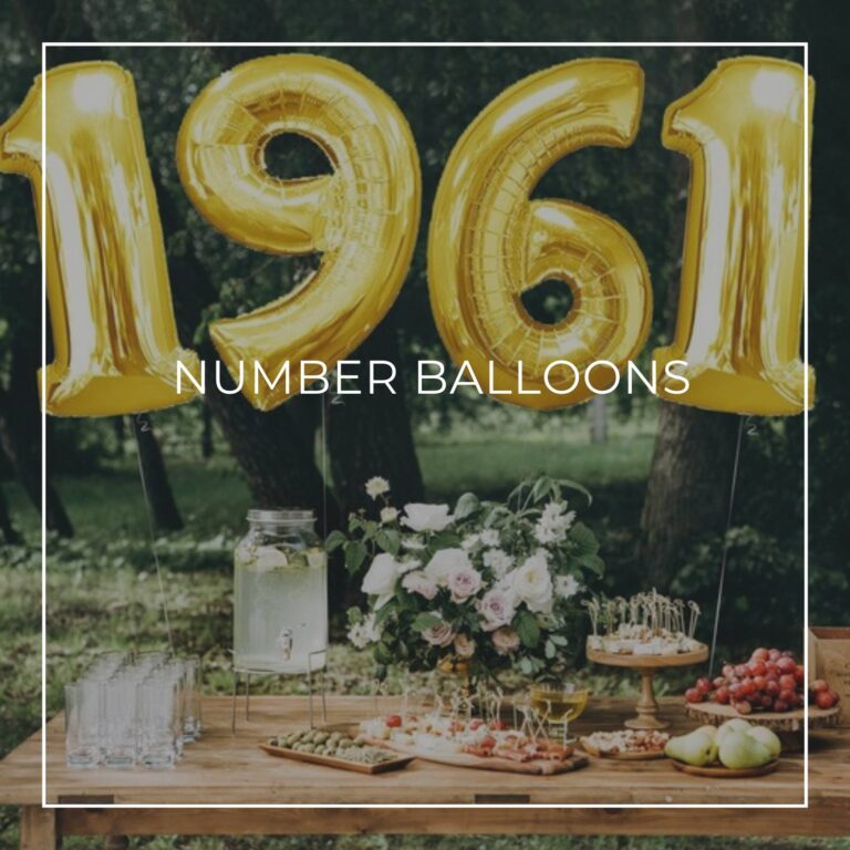 giant number balloons spelling 1961 above a dessert table for an 60th birthday party