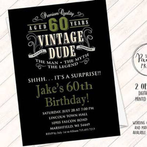 Vintage Dude 60th birthday custom invitation
