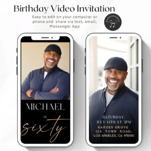 60th birthday video invitation, unedited product photo