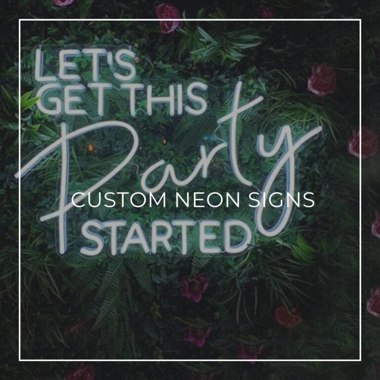 custom neon party sign that reads 'let's get this party started'